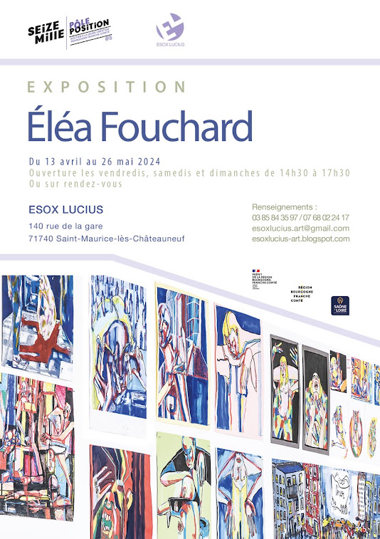 Carton de l'exposition avec plein de dessins de couleur au murs.